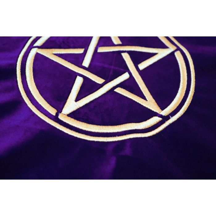 Скатерть для гадания бархат Пентакль фиолетовая вышивка