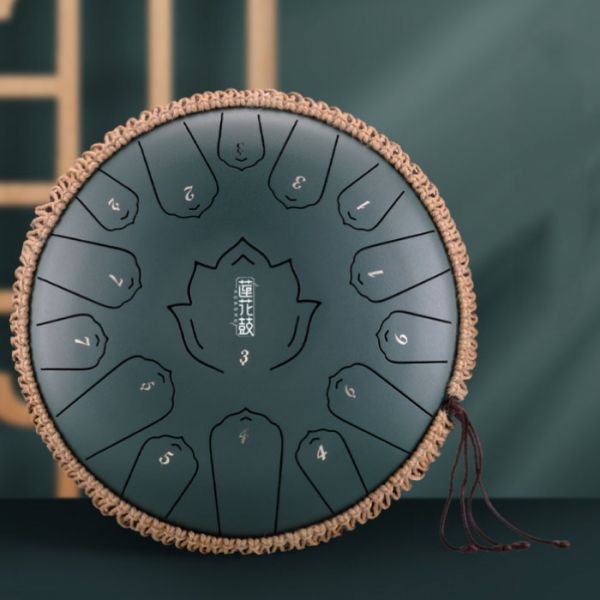 Глюкофон "Happy Drum" 15 нот Матовый Зелёный Карбоновая сталь